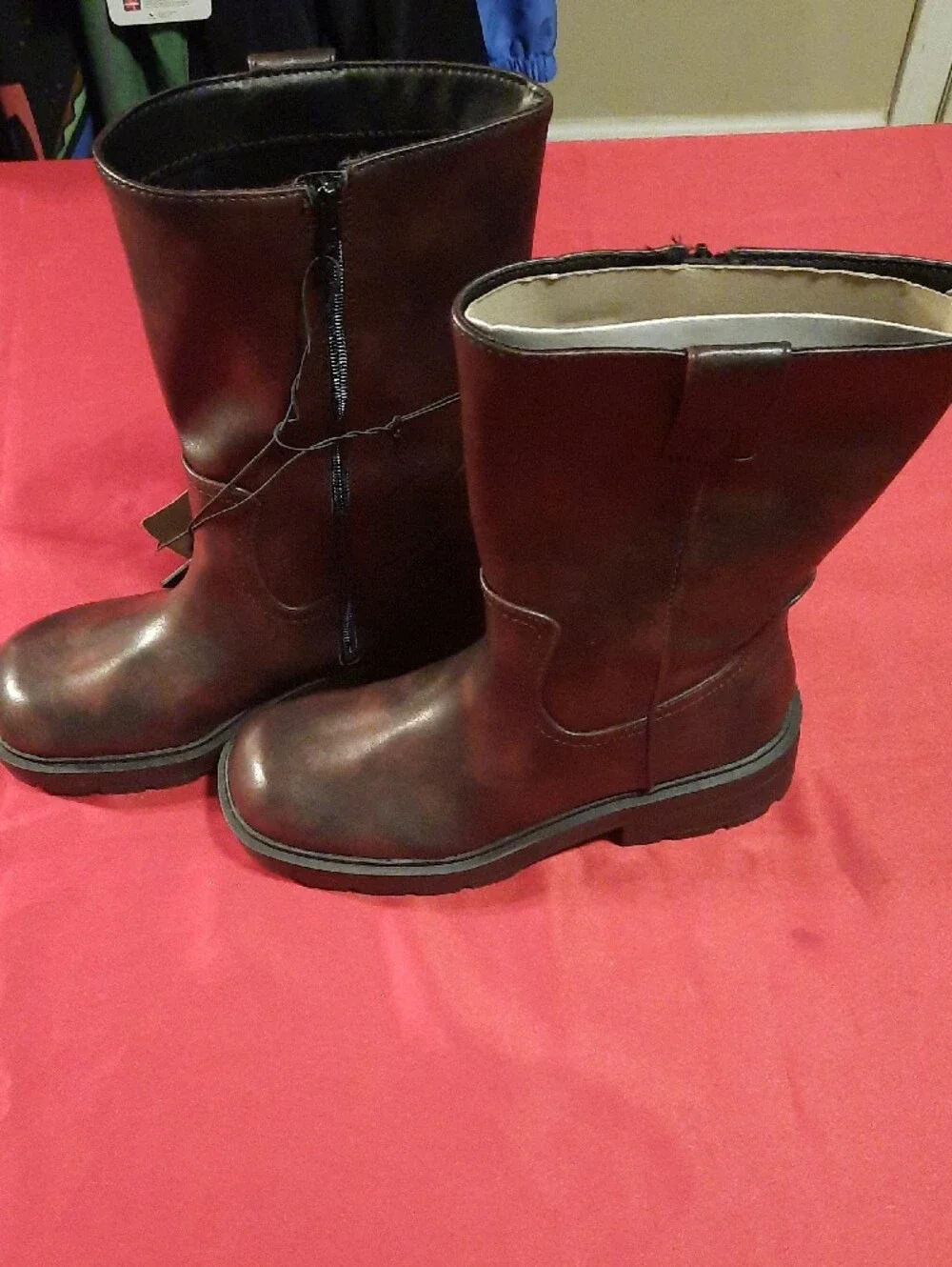 No Boundaries Brown Chunky Lug-Sole Side Zipper Mid-Calf Pull Off Boots - Picture 3 of 6